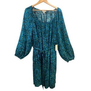 Terra &‎ Sky Dress Women 4X Floral Long Sleeve Tie Waist Boho Chic Cottage